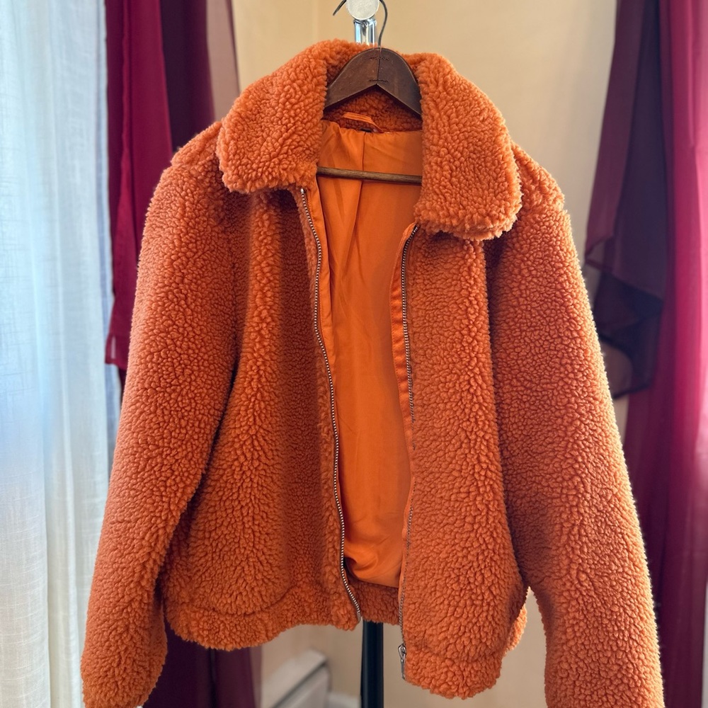 H&M Orange Faux Fur Jacket